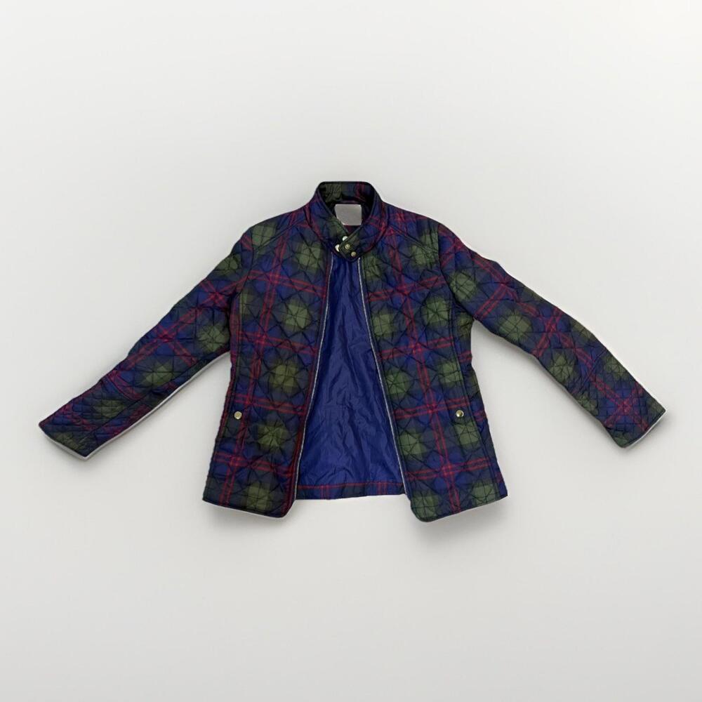 Faded Glory Quilted Plaid Jacket Women’s Small (4-6) Snap Cuffs Pockets Full Zip